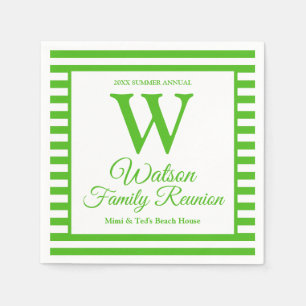 Modern Monogram Green Stripes Family Reunion Napkin