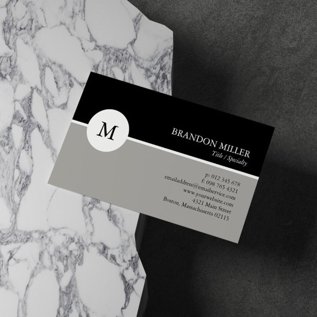 Modern Monogram Grey & Black One Sided Business Card (Creator Uploaded)