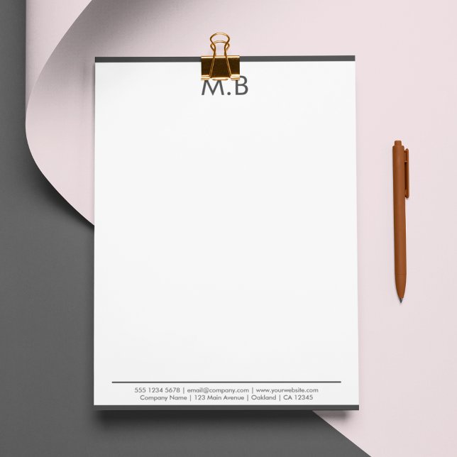 Modern Monogram Grey Border Company Mail  Custom Letterhead (Creator Uploaded)