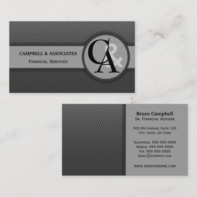 Modern Monogram Grey Business Cards (Front/Back)