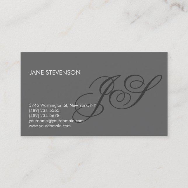 Modern Monogram Grey Professional Business Card (Front)