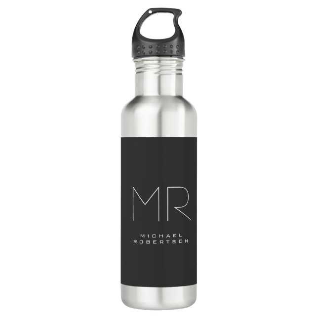 Modern Monogram Grey White Minimalist 710 Ml Water Bottle (Front)