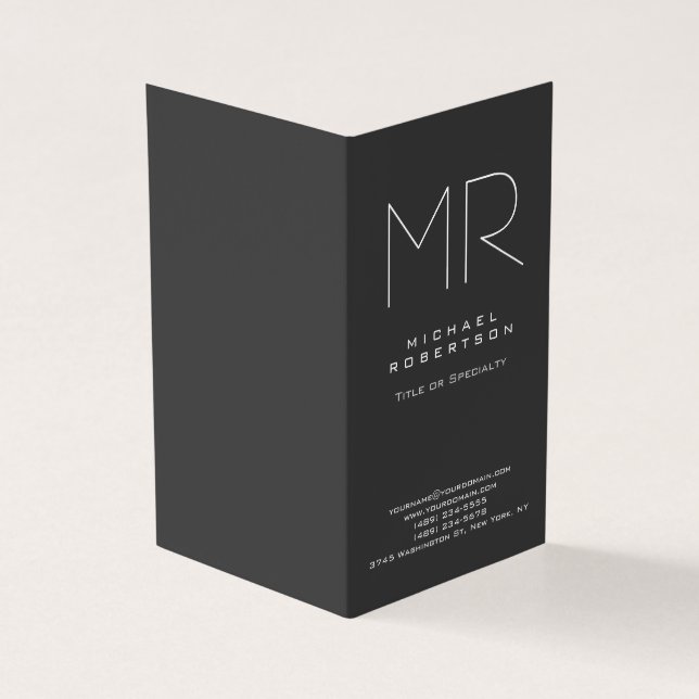 Modern Monogram Grey White Minimalist Business Card (Outside)