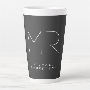 Modern Monogram Grey White Minimalist Latte Mug