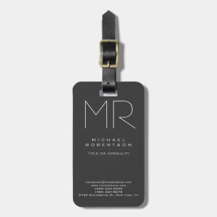 Modern Monogram Grey White Minimalist Luggage Tag