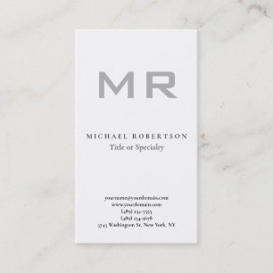 Modern Monogram Grey White Minimalist Plain Business Card