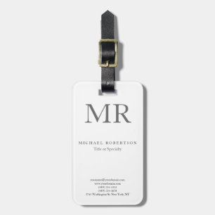 Modern Monogram Grey White Minimalist Plain Luggage Tag