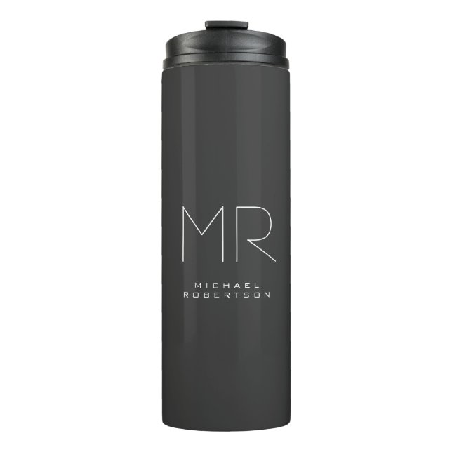 Modern Monogram Grey White Minimalist Thermal Tumbler (Front)