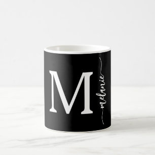 Modern Monogram Hand Lettered Black White Mug