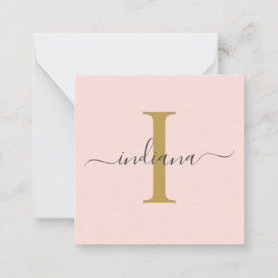 Modern Monogram Hand-Lettered Gold Grey Pink Card
