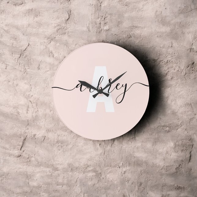 Modern Monogram Handwriting Calligraphy Name Large Clock (Creator Uploaded)