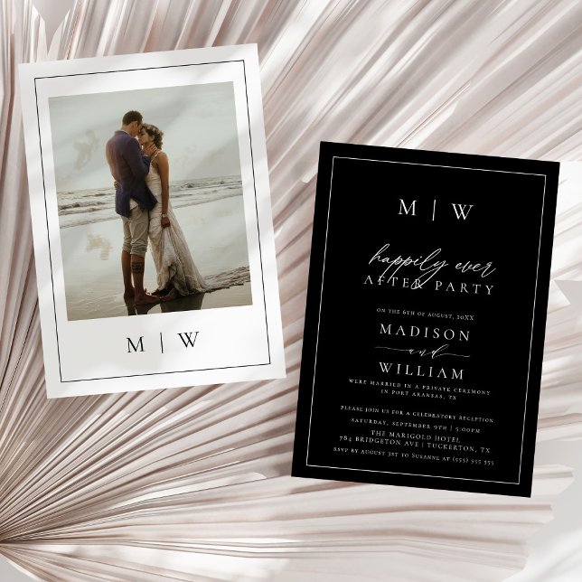 Modern Monogram Happily Ever After Party Wedding Invitation (Creator Uploaded)