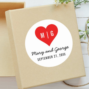 Modern Monogram Heart Custom Wedding Save The Date Classic Round Sticker