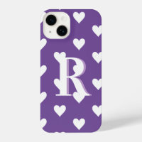 Modern Monogram Heart Pattern Purple White