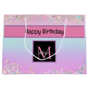 Modern Monogram Holographic Pastel Glitter   Large Gift Bag