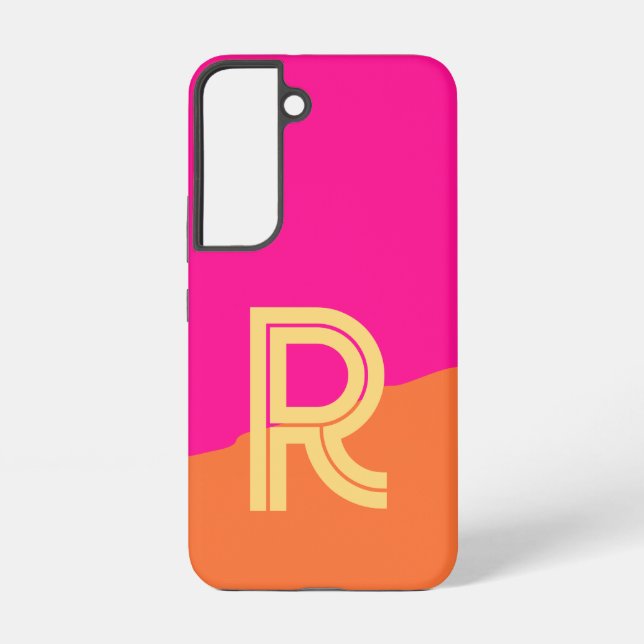 Modern Monogram Hot Pink Orange Samsung Galaxy S22 Case (Back)