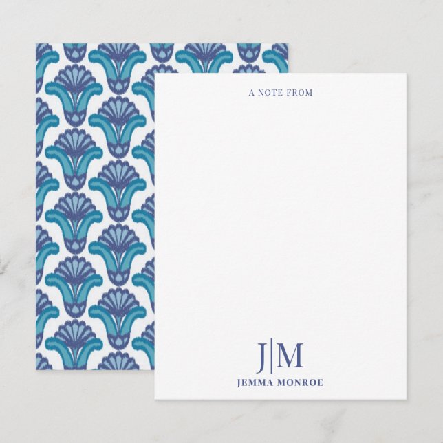Modern Monogram Ikat Ethnic Pattern Floral Card (Front/Back)