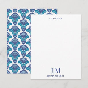 Modern Monogram Ikat Ethnic Pattern Floral Card