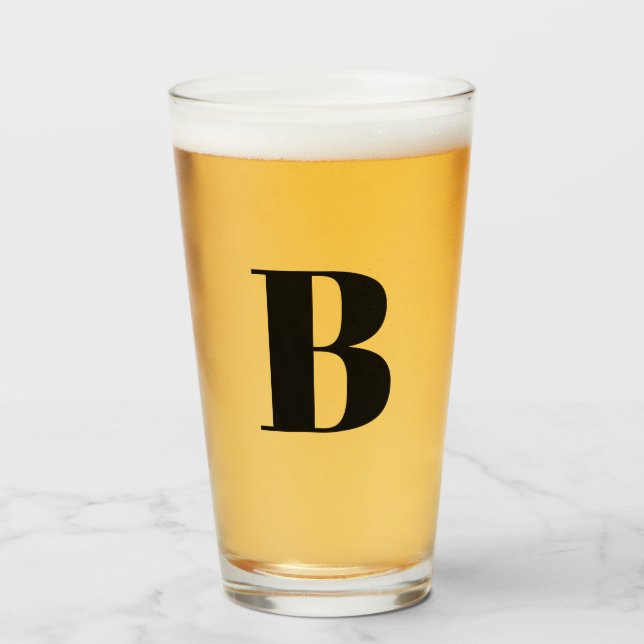 Modern Monogram Initial Beer  Glass (Front Filled)