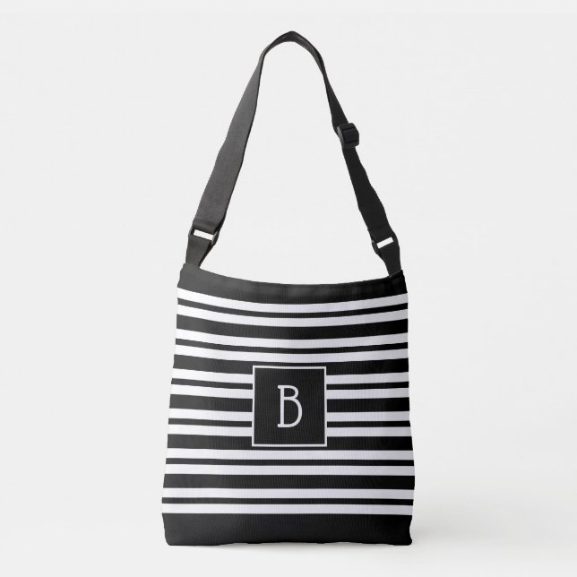Modern Monogram Initial Black & White Pattern Crossbody Bag (Front)