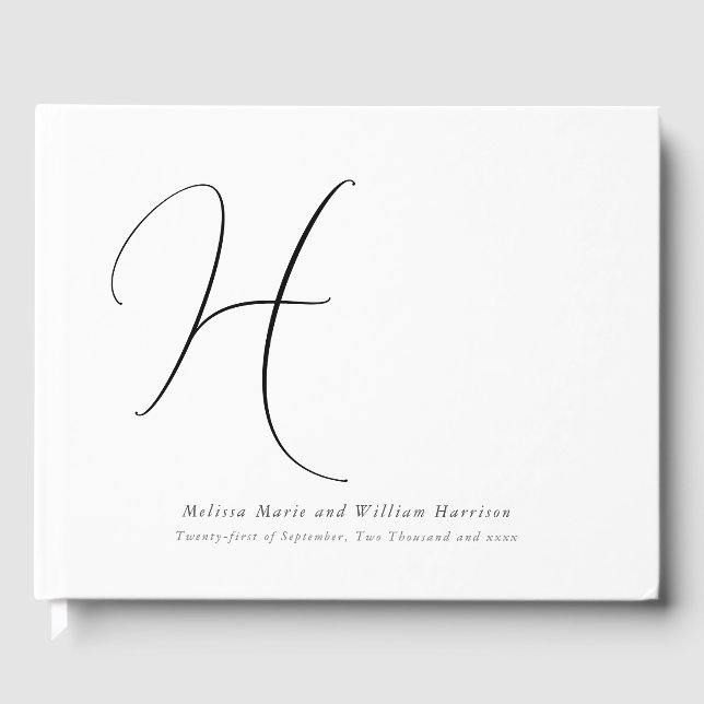 Modern Monogram Initial Black & White Wedding Guest Book (Front)