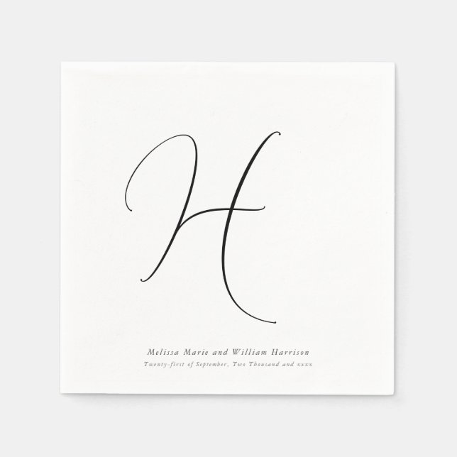 Modern Monogram Initial Black & White Wedding Napkin (Front)