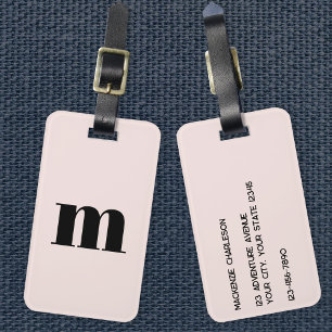 Modern Monogram Initial Blush Pink Luggage Tag