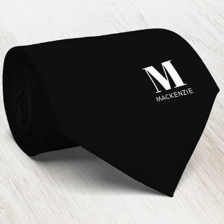 Modern Monogram Initial Crest Personalised Black Tie