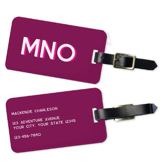 Modern Monogram Initial Dark Pink Burgundy Luggage Tag