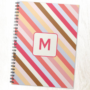 Modern Monogram Initial Diagonal Candy Stripe Notebook