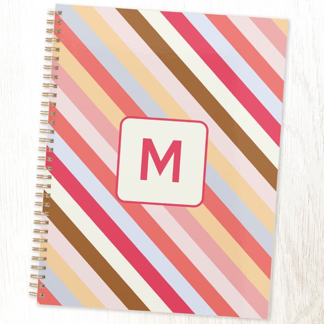 Modern Monogram Initial Diagonal Candy Stripe Planner (Modern muted diagonal candy stripe monogram initial personalized planner)