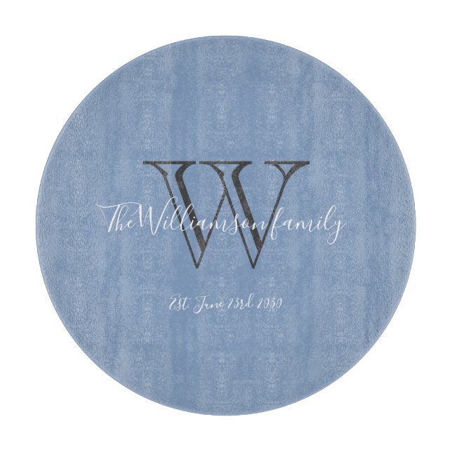 Modern Monogram Initial + Family Name Chic  Cutting Board (Front)
