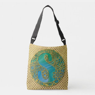 Modern Monogram Initial Gold Letter and Turquoise Crossbody Bag