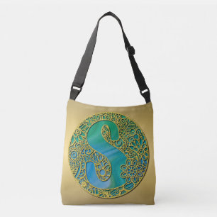 Modern Monogram Initial Gold Letter and Turquoise Crossbody Bag