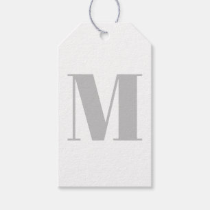 Modern monogram initial grey white minimalist gift tags