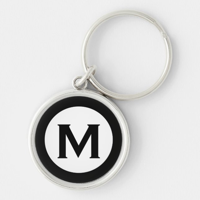  Modern Monogram Initial Letter Black White Key Ring (Front)