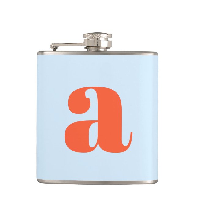 Modern Monogram Initial Letter Blue Orange Wedding Hip Flask (Front)