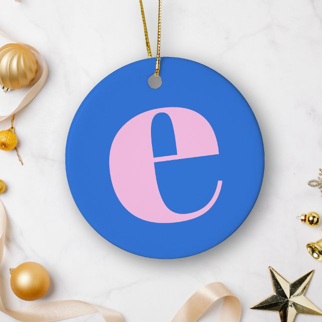 Modern Monogram Initial Letter Bright Blue Pink Ceramic Tree Decoration (Creator Uploaded)