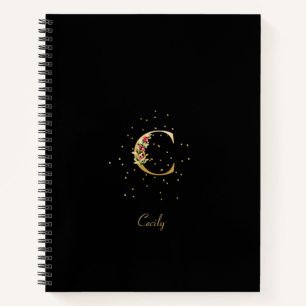 Modern Monogram Initial Letter C Floral Pattern Notebook