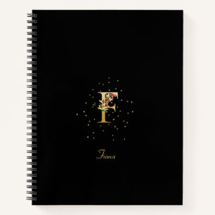 Modern Monogram Initial Letter F Floral Pattern Notebook