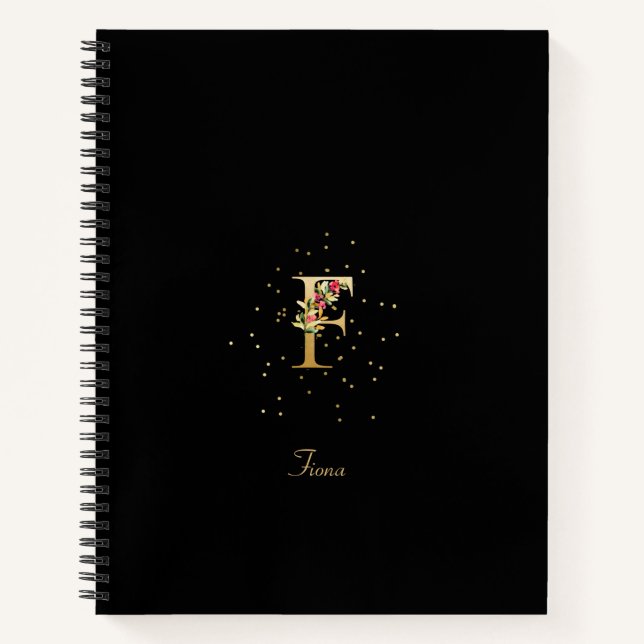 Modern Monogram Initial Letter F Floral Pattern Notebook (Front)