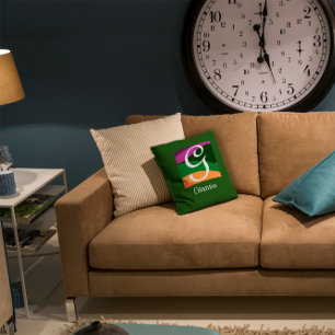Modern Monogram Initial Letter green Throw Pillow