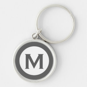 Modern Monogram Initial Letter Grey Key Ring