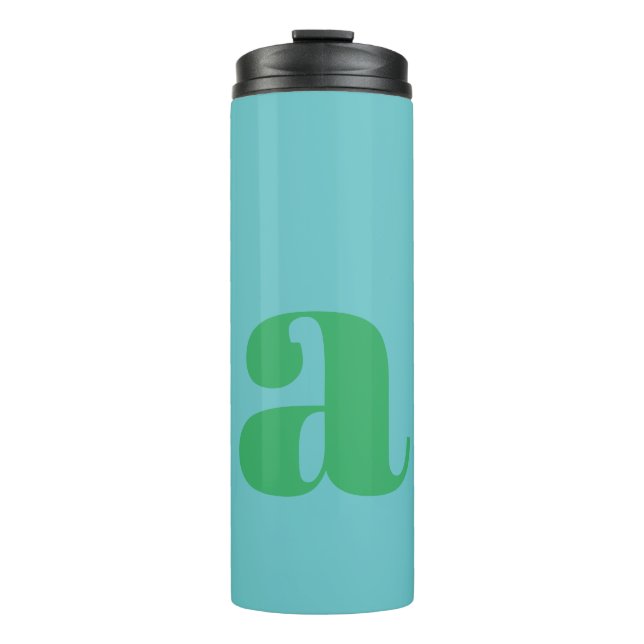 Modern Monogram Initial Letter in Blue and Green Thermal Tumbler (Front)