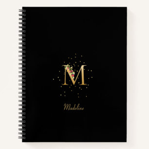 Modern Monogram Initial Letter M Floral Pattern Notebook