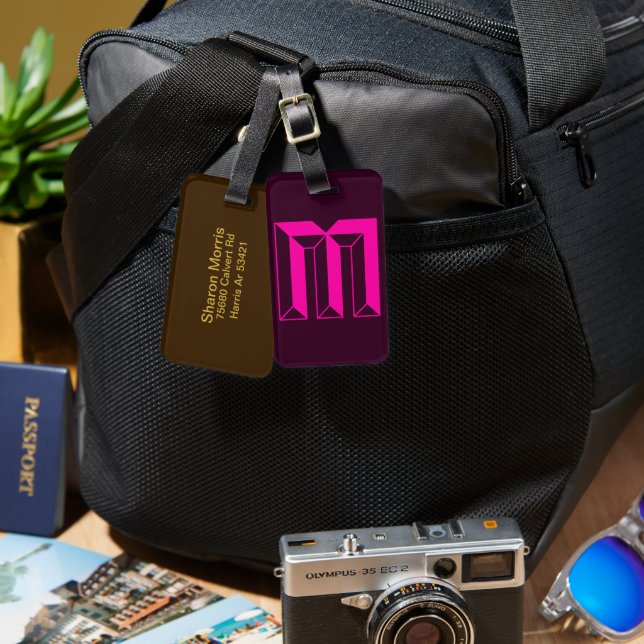 Modern Monogram Initial Letter M Luggage Tag (Front & Back)