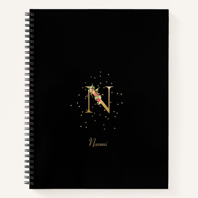 Modern Monogram Initial Letter N Floral Pattern Notebook (Front)