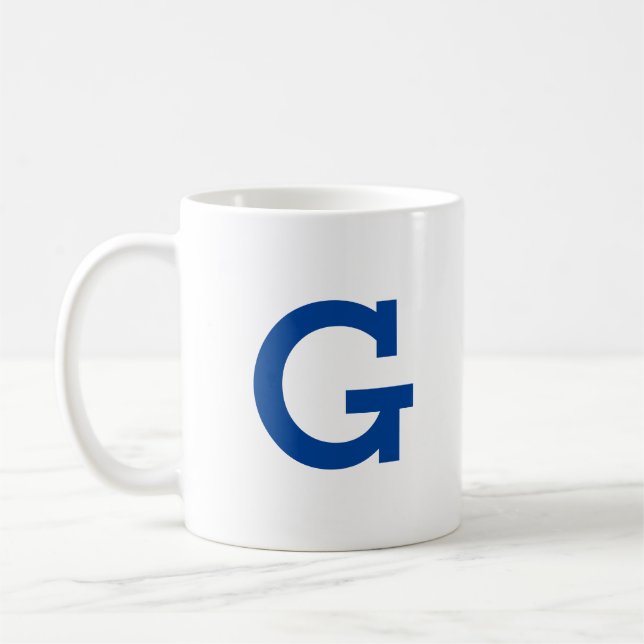 Modern Monogram Initial Letter Navy Blue Coffee Mug (Left)