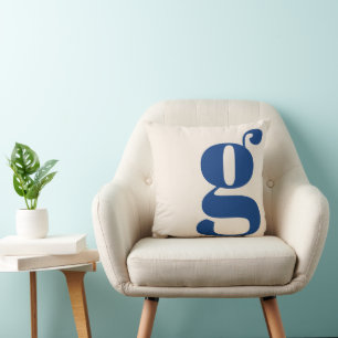 Modern Monogram Initial Letter Neutral Cream Blue Cushion