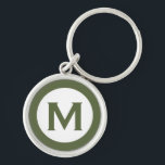 Modern Monogram Initial Letter Olive Key Ring<br><div class="desc">Modern monogrammed keychain with monogram initial in olive green and white.</div>